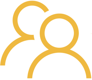 Simple line illustration in deep yellow of two person outlines, one slightly behind the other